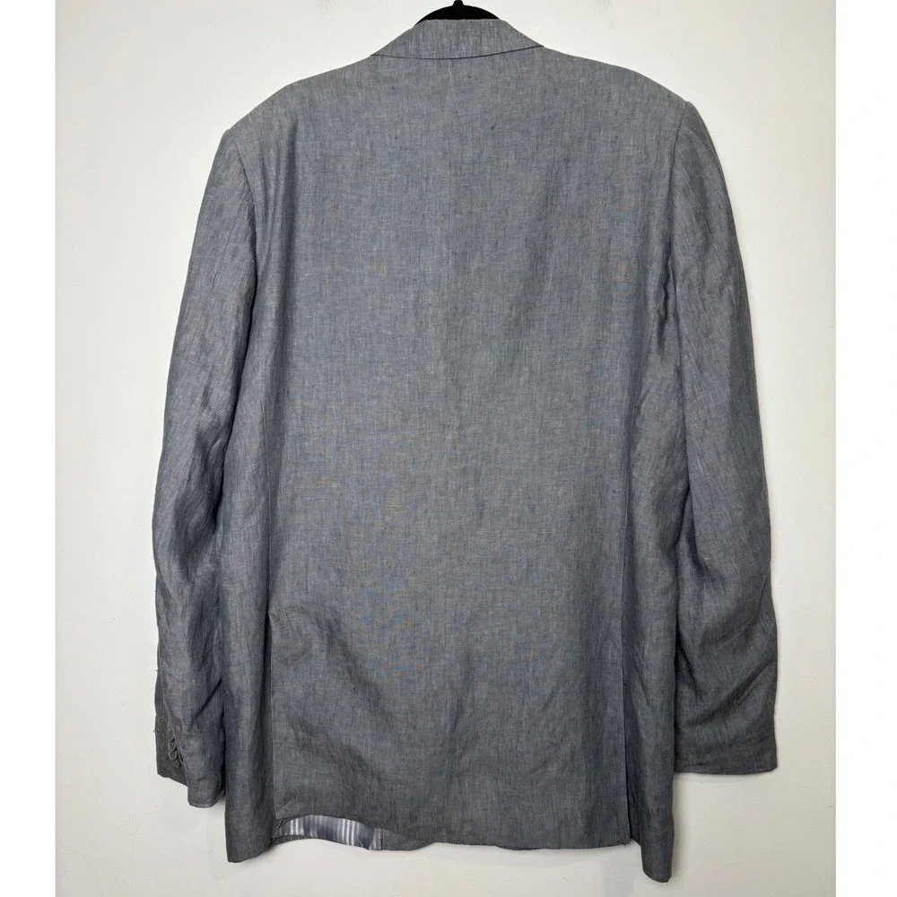 Milano Moda Mens Linen Blazer 42L‎ Grey Two Button Summer Sport Coat Jacket